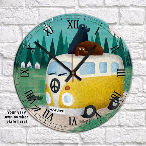 Labradorable Campervan Holiday Yellow - Camper Art Clock